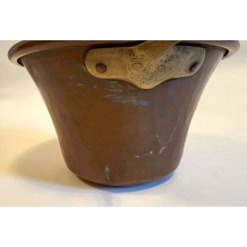 Vintage Italian Hammered Copper Small Polenta Pot Rame Lilium Italy Brass Handle